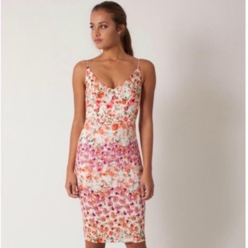 Black Halo Floral Slip Dress in Pink and Orange
